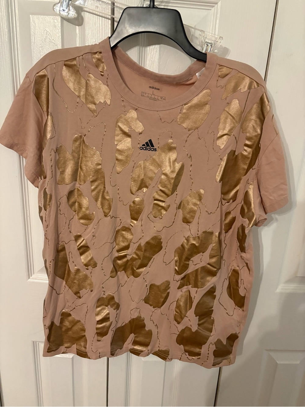 adidas Dusty Pink Tee with Gold Metallic Accents
